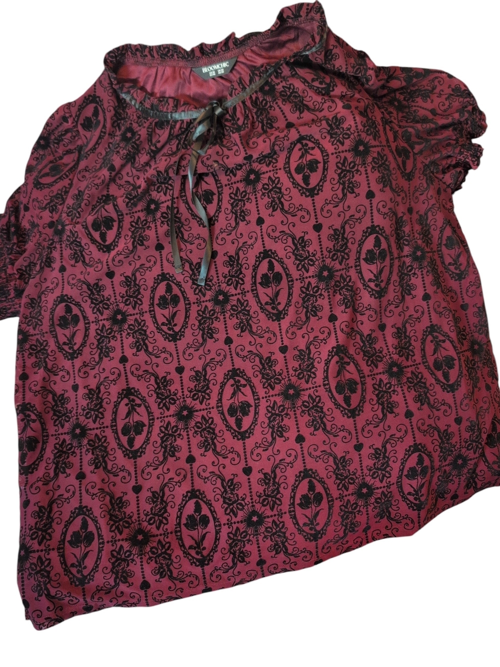 BloomChic Burger King Velvet Burnout Tie-Neck Tunic - Picture 4 of 8